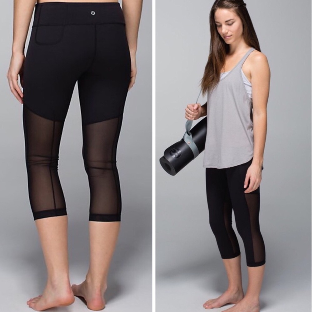 Lululemon Breathe Easy Crop 6 Black Mesh Leggings - Picture 1 of 8